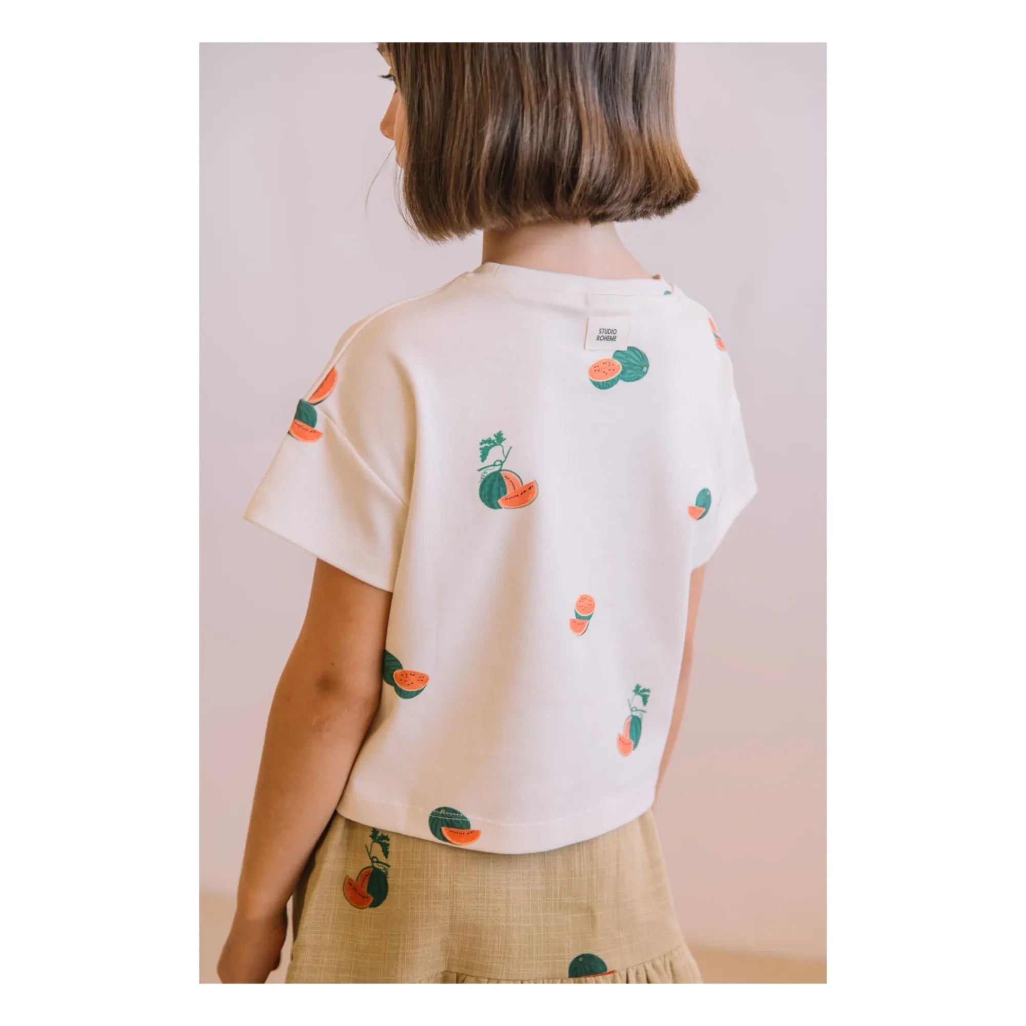 Studio Bohème - Crop Flow T-Shirt Wassermelone Bio-Baumwolle | Ecru
