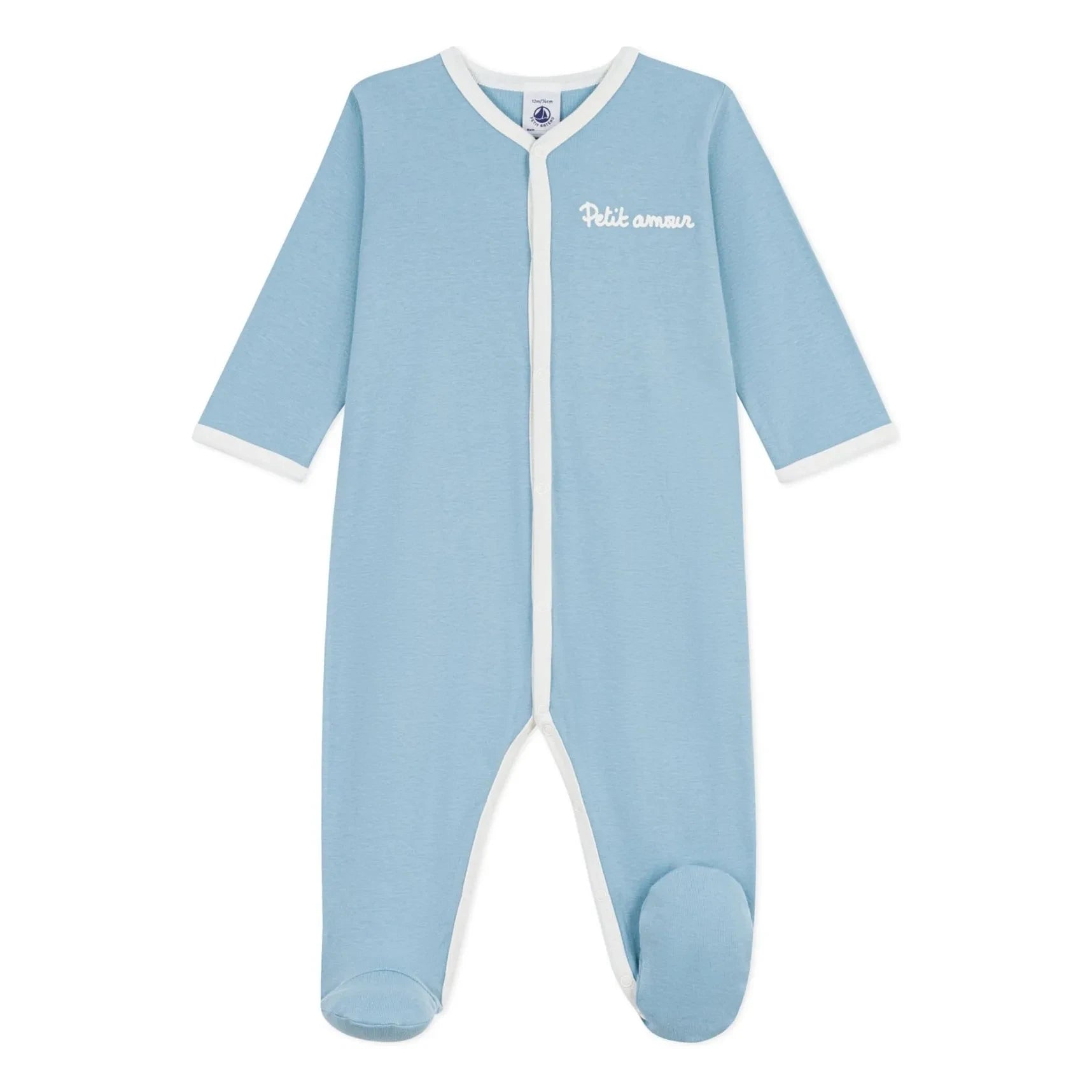 Petit Bateau – Schlafanzug Petit Amour aus Bio-Baumwolle | Grau blau