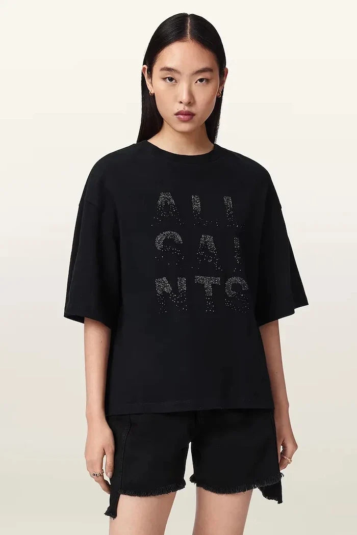 AllSaints kadın pamuklu bol kesim STACKS tişört