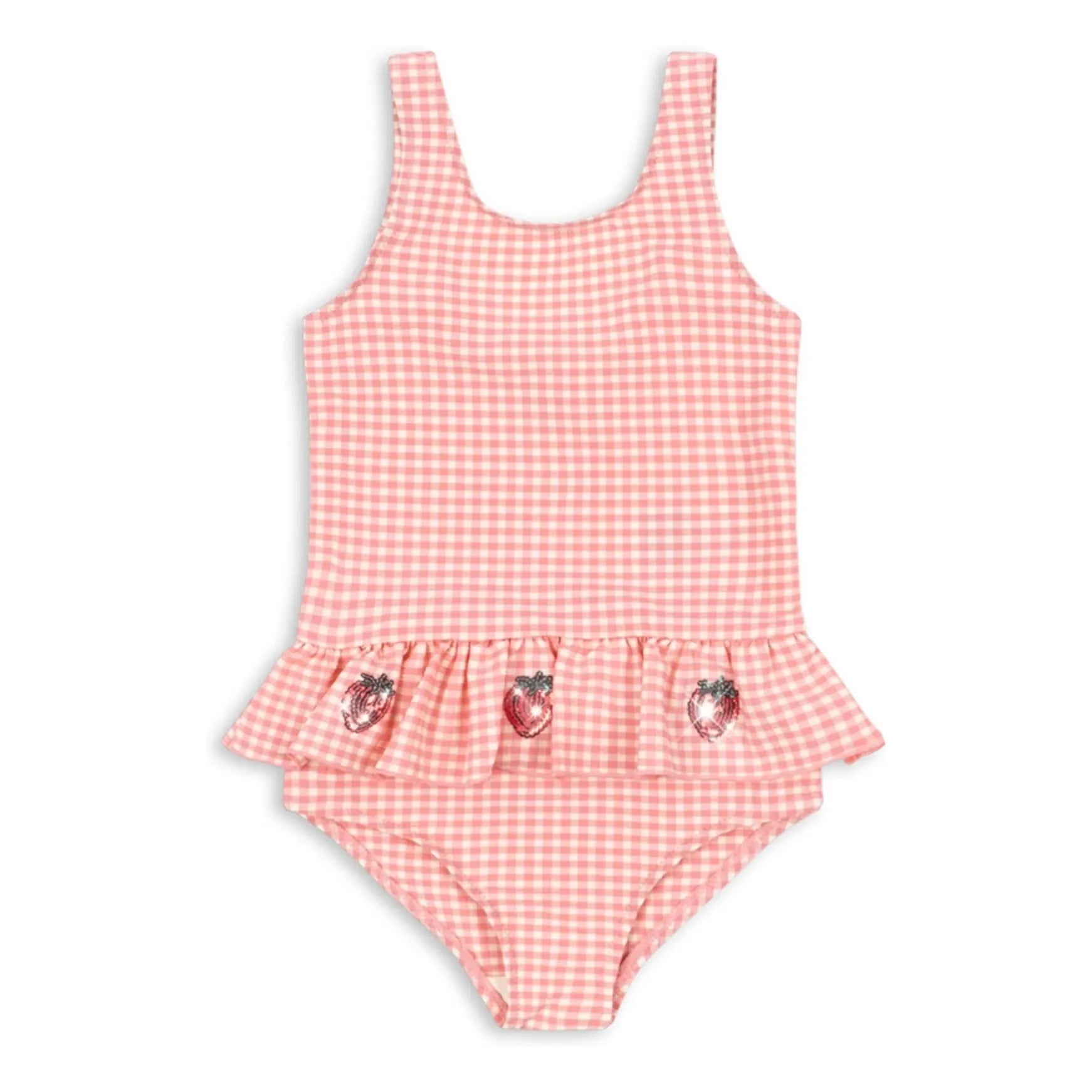 Konges Sløjd - Erdbeer-Rüschen-Badeanzug mit Etta-Muster | Rosa