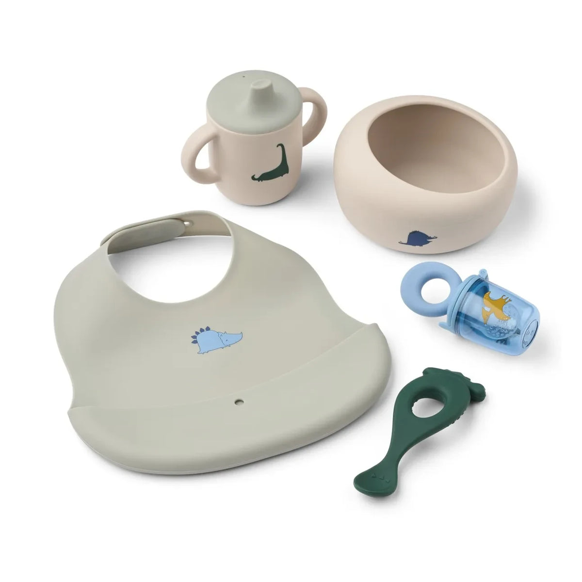Liewood - Mileah Meal Set | Dino Roar/Dove blue