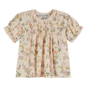 Emile et Ida - Rüschenbluse mit Blumenmuster Bio-Baumwolle | Blassrosa
