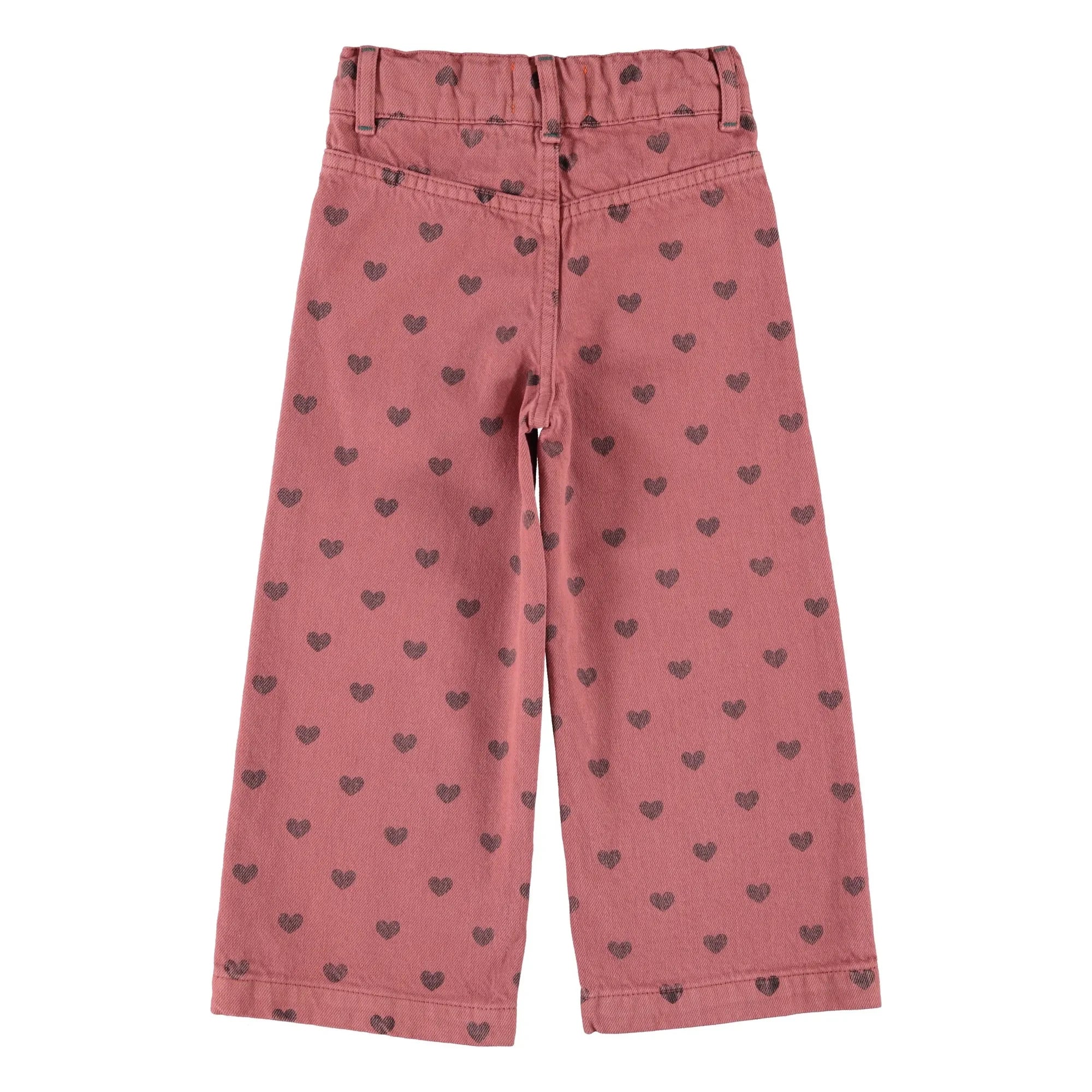 Piupiuchick - Organik Pamuklu Kalp Desenli İspanyol Paça Pantolon | Pembe