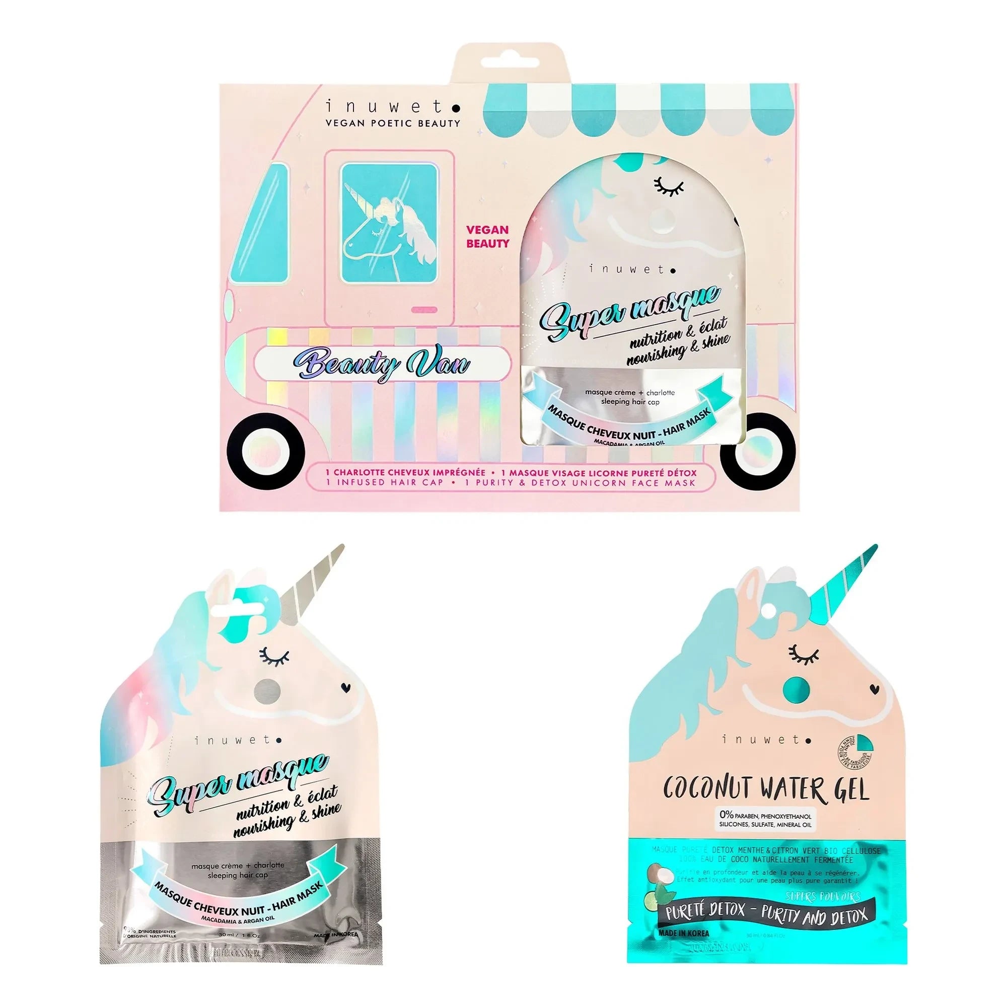 Inuwet - Beauty Van unicorn hair and face mask set
