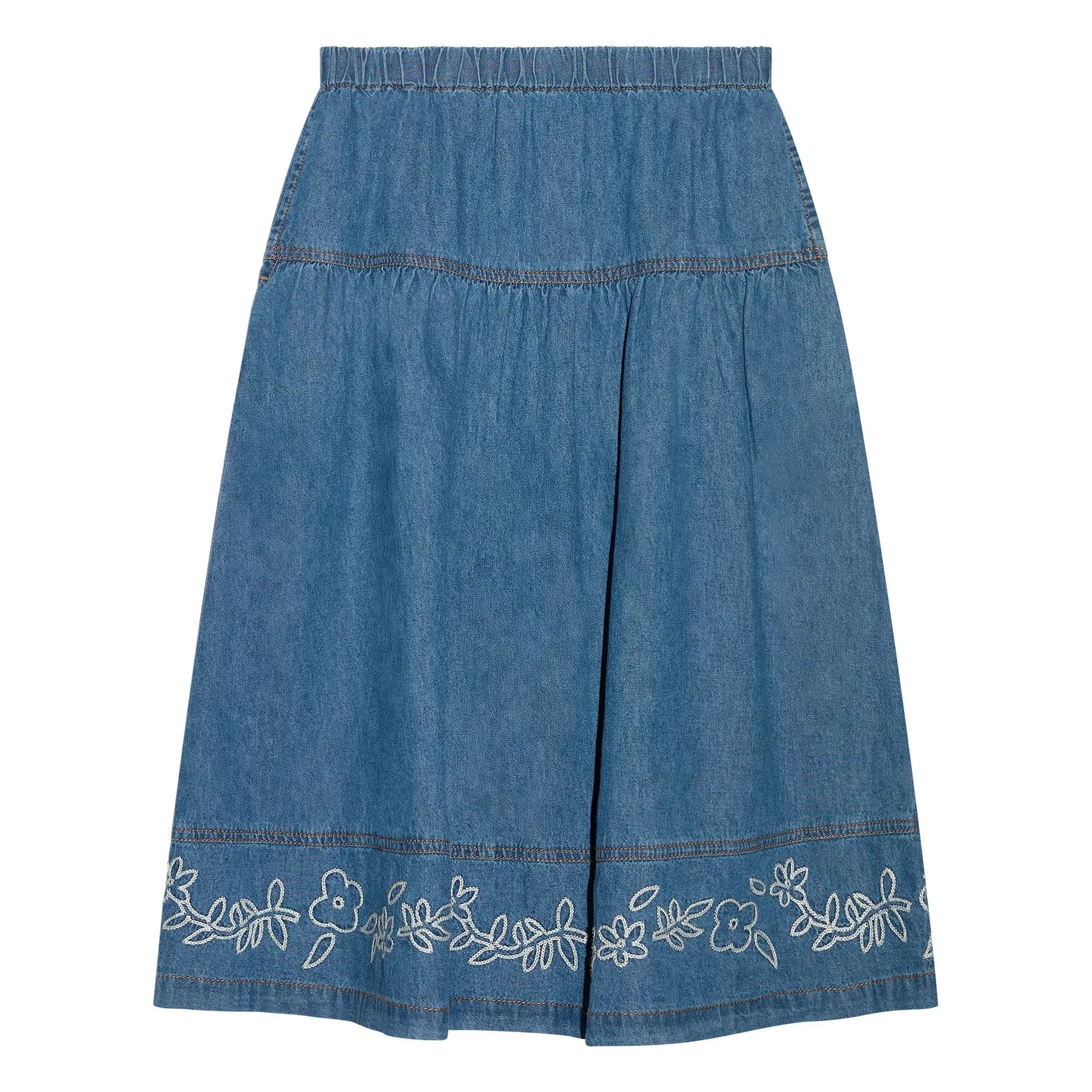 Hundred Pieces - Cally Nakışlı Etek | Denim mavi