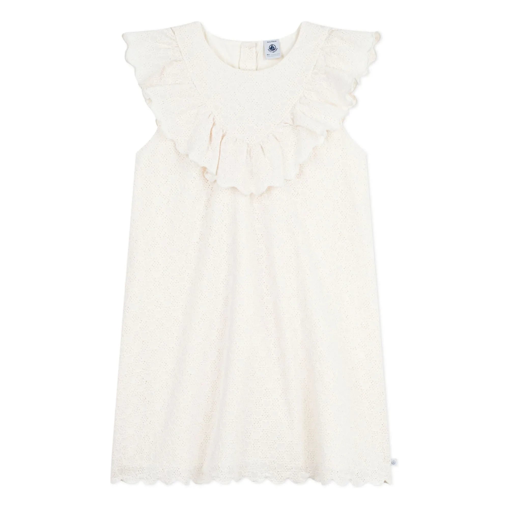 Petit Bateau - Baumwollkleid mit Herzstickerei und englischer Spitze | Weiß
