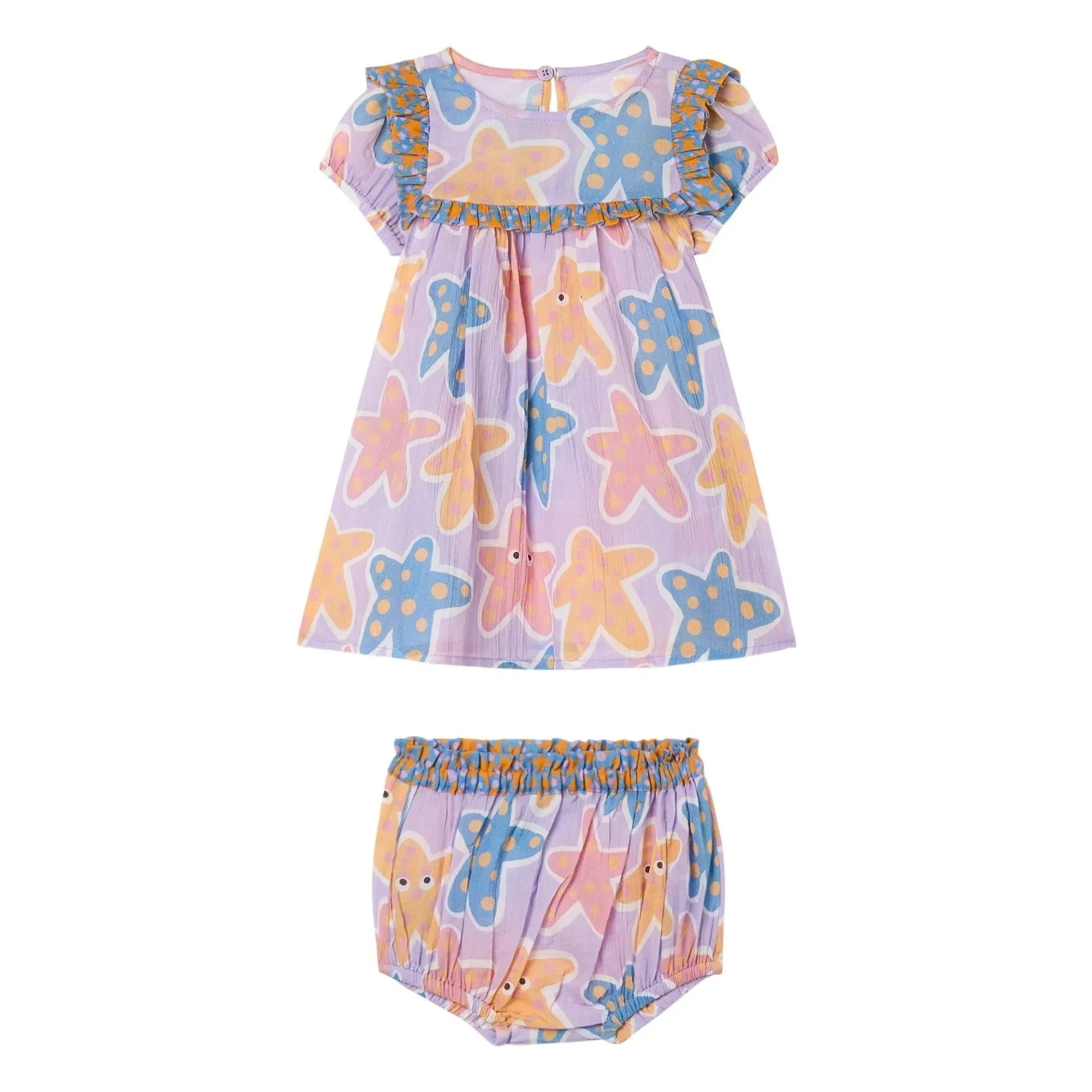 Stella McCartney Kids - Etoiles de Mer organik pamuk elbise ve bloomer seti | Mürdüm