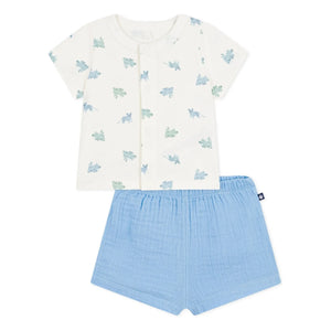 Petit Bateau - Hemd- und Shorts-Set mit Tiermuster aus Bio-Baumwollgaze | Blau