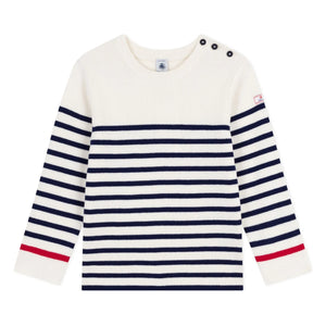 Petit Bateau - Yün Kontrast Denizci Kazak | Ecru
