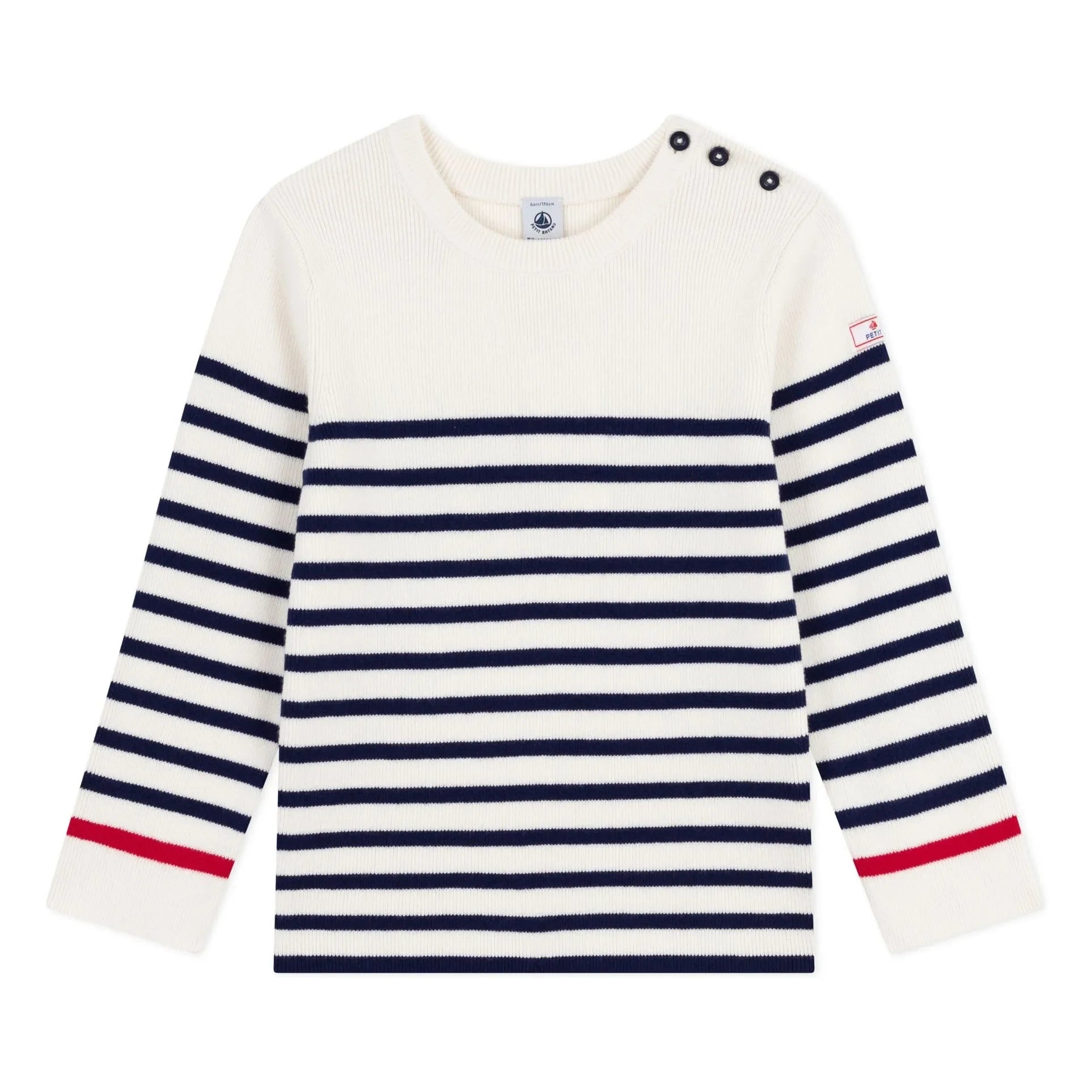 Petit Bateau - Yün Kontrast Denizci Kazak | Ecru