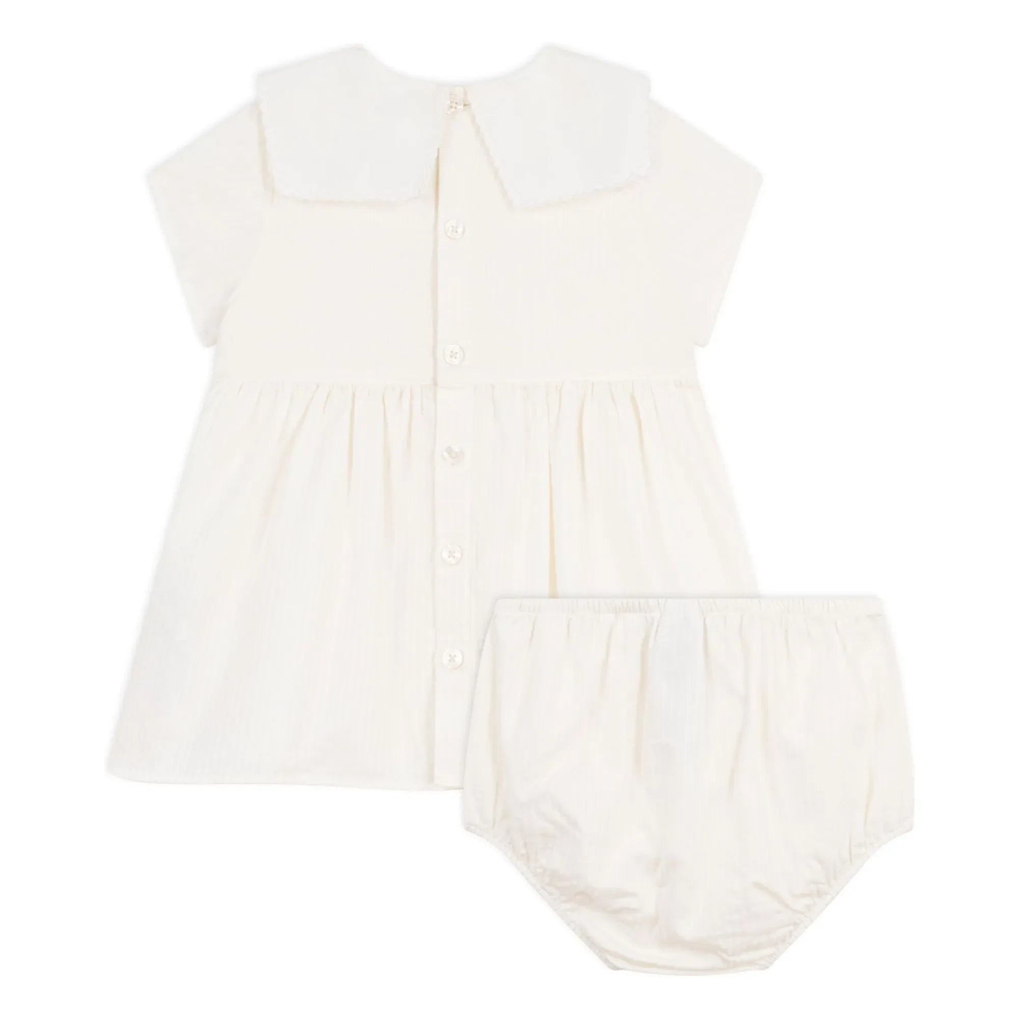 Petit Bateau - Keten ve organik pamuktan denizci yakalı elbise ve bloomer seti | Beyaz