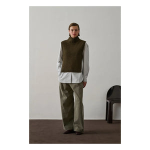 Soeur - Altın Rengi Virgin Wool Kolsuz Kazak | Marled haki