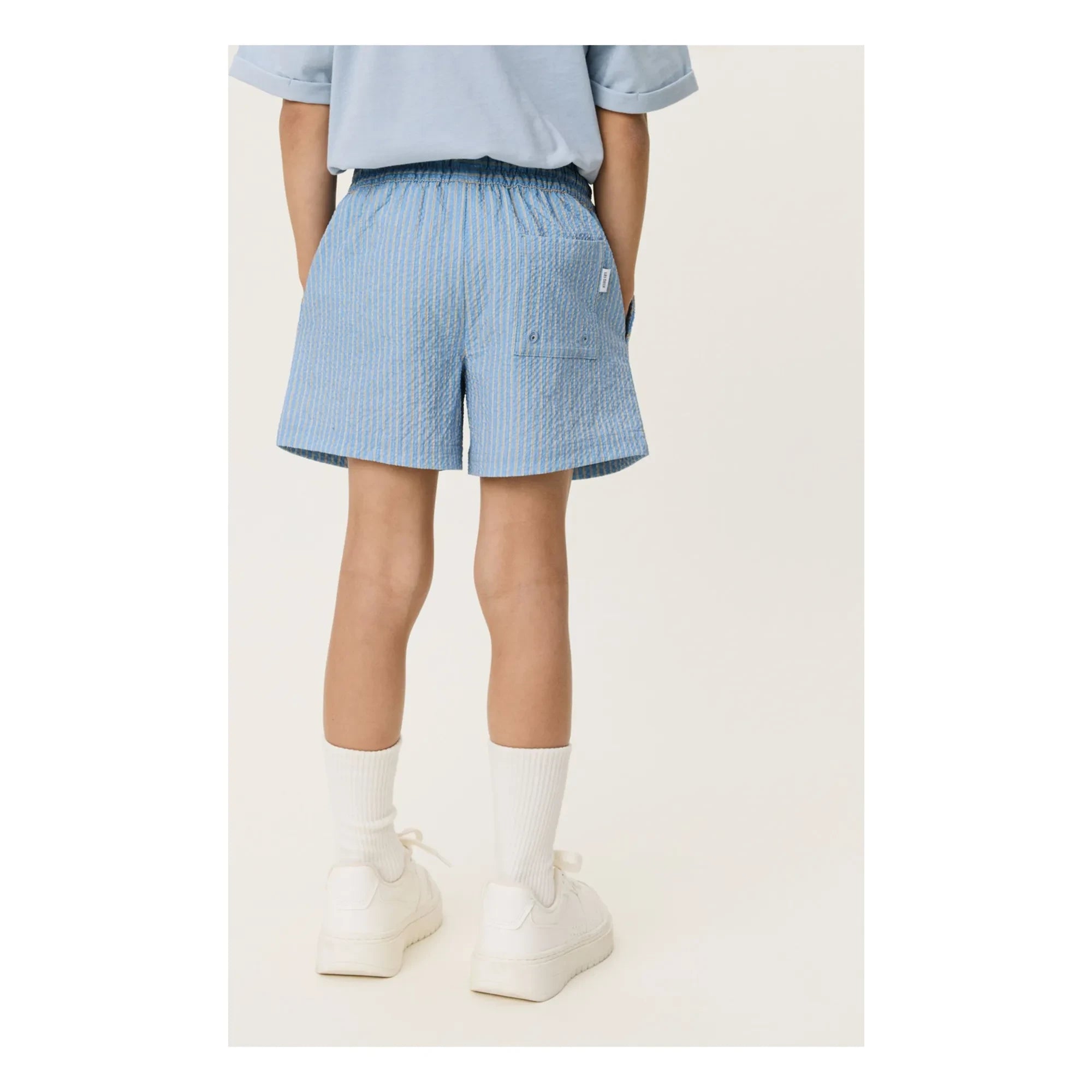 Les Deux - Stan Gestreifte Badeshorts | Hellblau