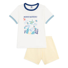 Petit Bateau – Bio-Pyjamashorts aus Baumwolle „Ocean“ | Weiß