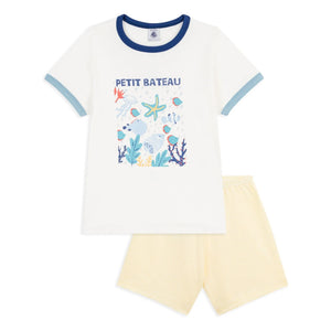 Petit Bateau – Bio-Pyjamashorts aus Baumwolle „Ocean“ | Weiß