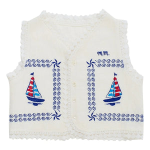 Maison Mangostan – Bestickte Voile-Weste | Weiß