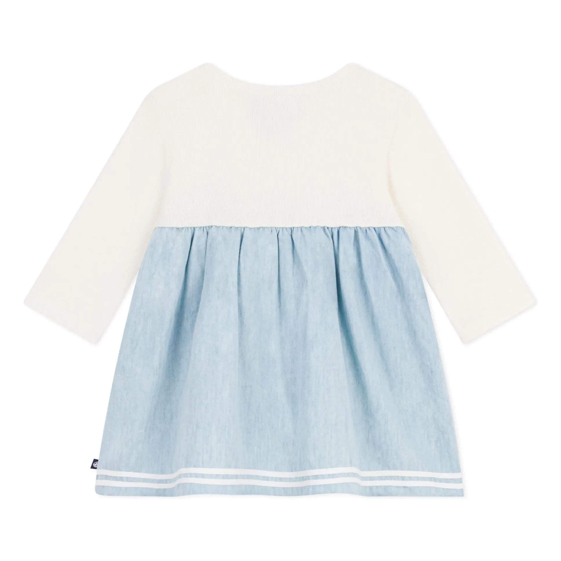 Petit Bateau - Chambray Büzgülü Elbise | Ecru