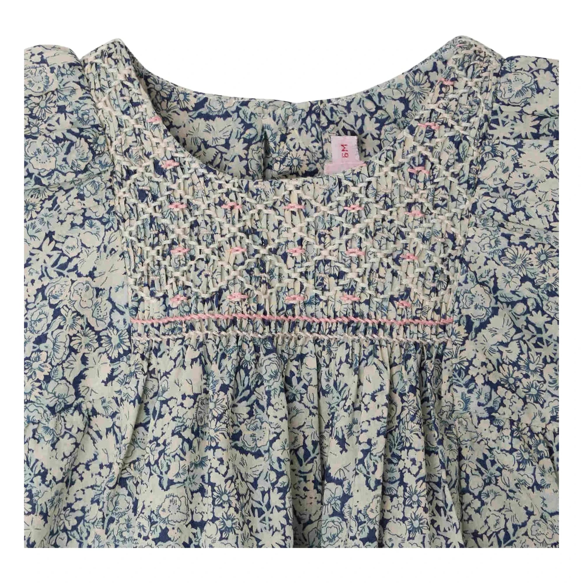 Bonpoint - Cadelili Fleurie Organic Cotton Smocked Dress | Prussian Blue