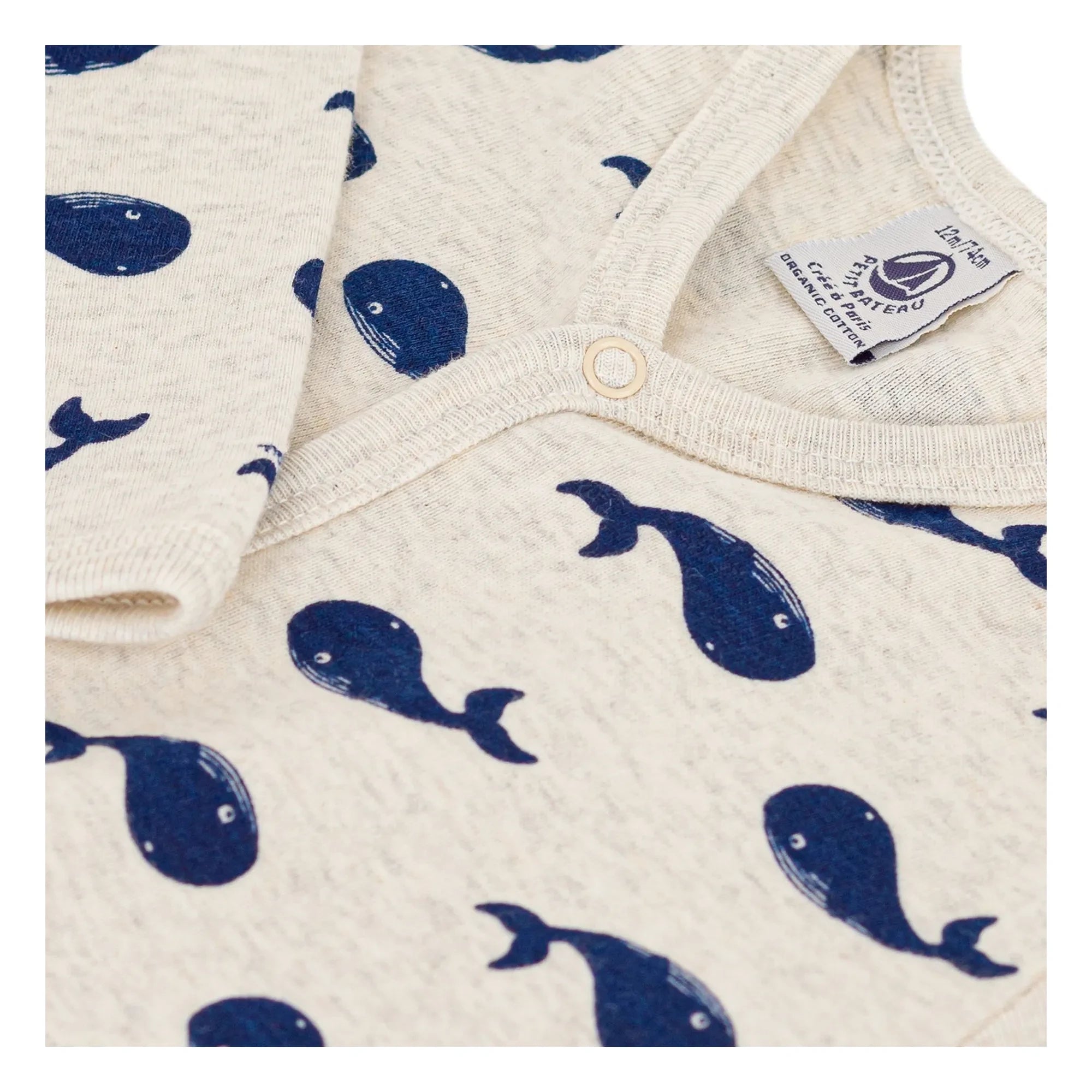 Petit Bateau - Baleineli Patisiz Organik Pamuk Pijama | Koyu gri bej