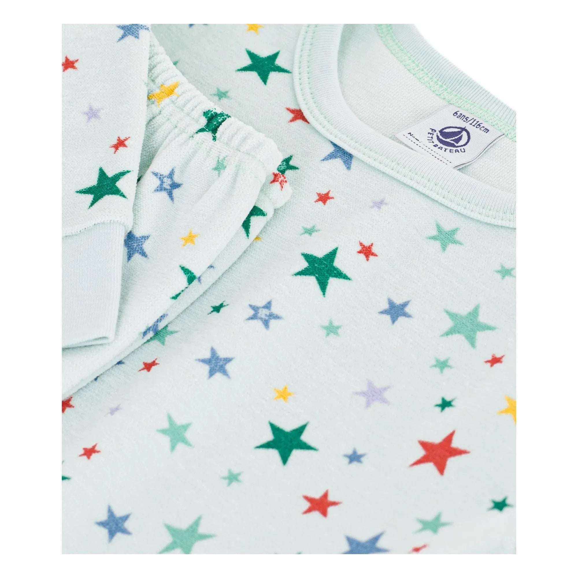 Petit Bateau - Yeşil Kadife Organik Pamuk Yıldızlı Pijama