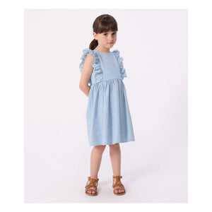 Petit Bateau - Mavi Chambray Fırfırlı Elbise