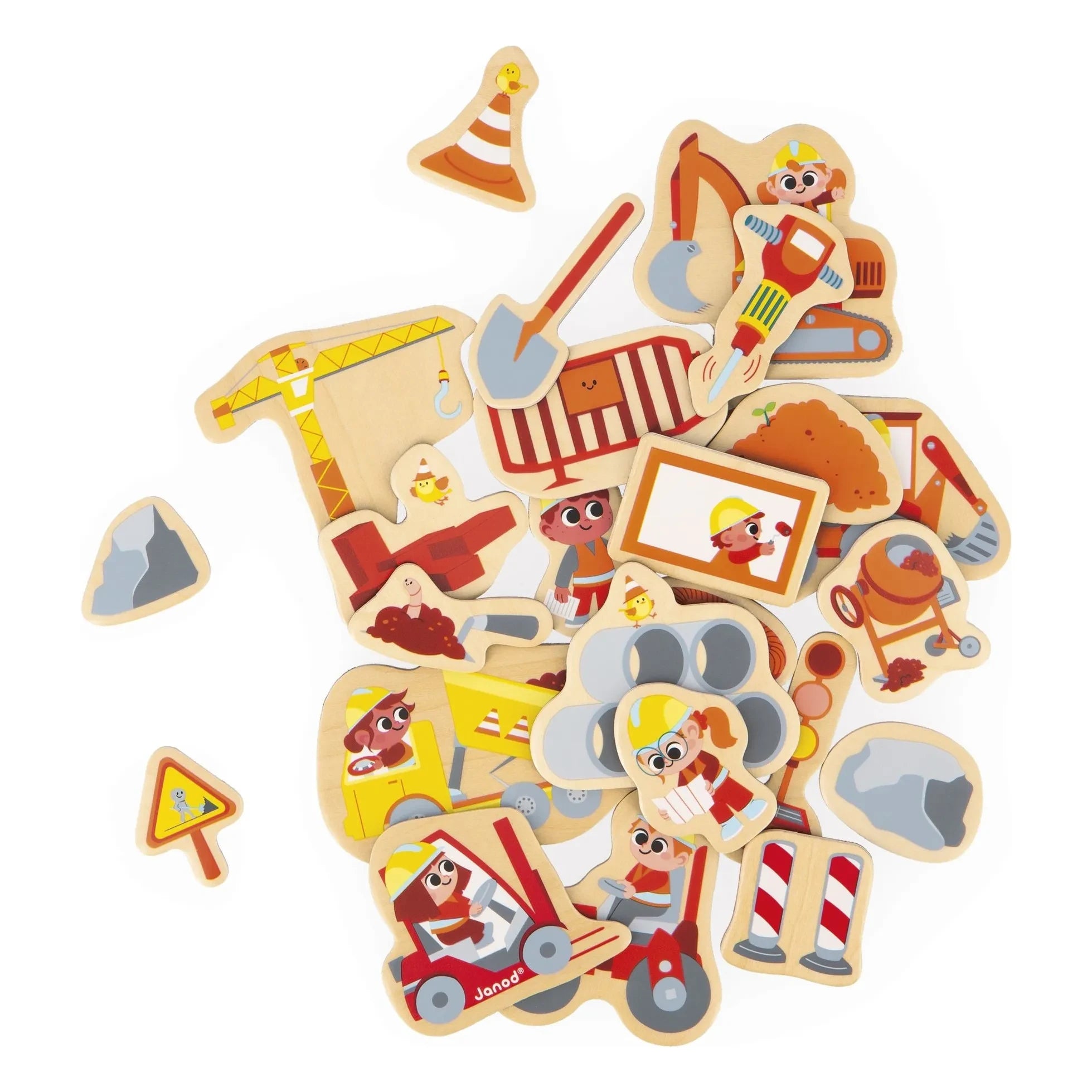 Janod - Baustellenfahrzeuge Magnete - 24 Teile