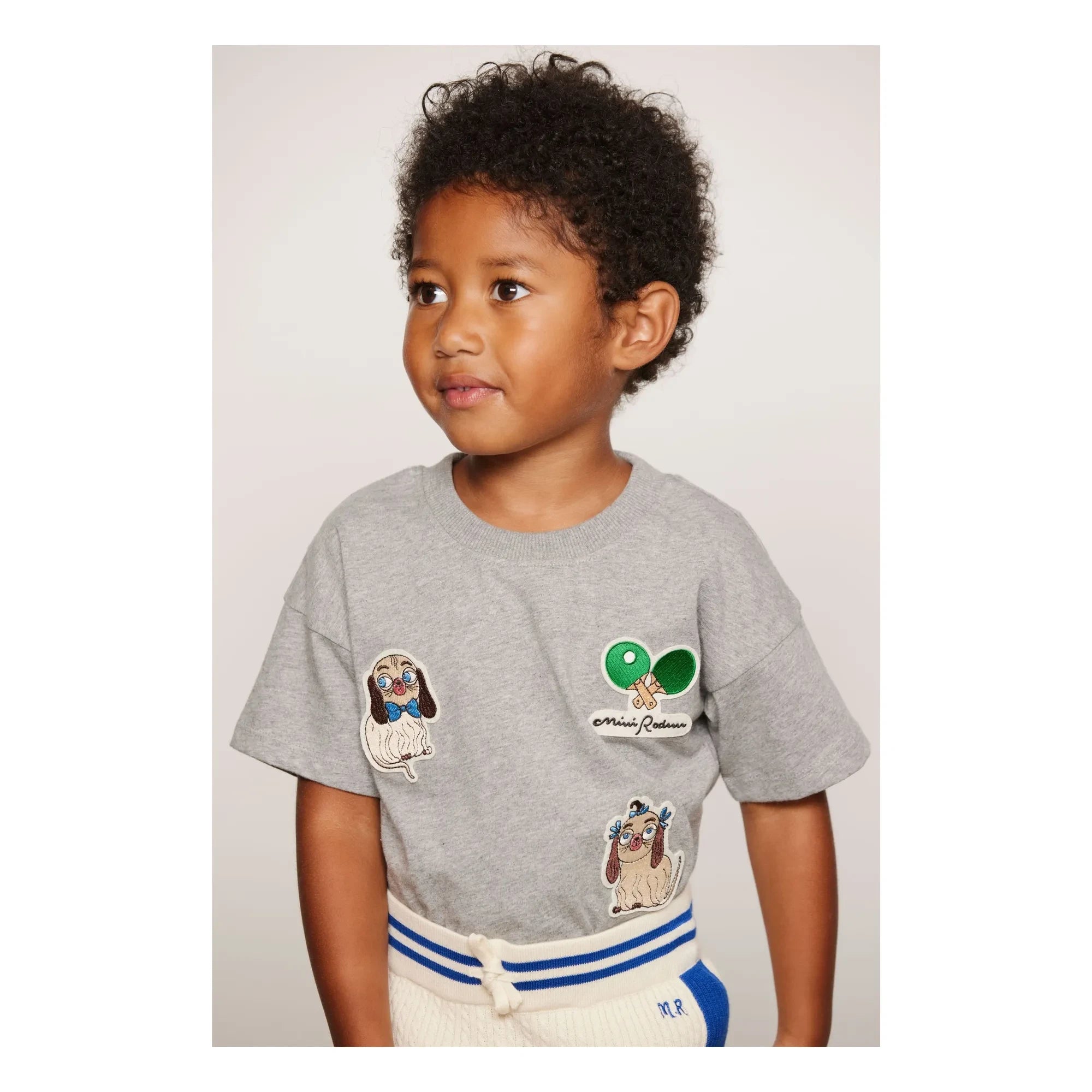 Mini Rodini - Animal Patches Organic Cotton T-Shirt | Heather grey