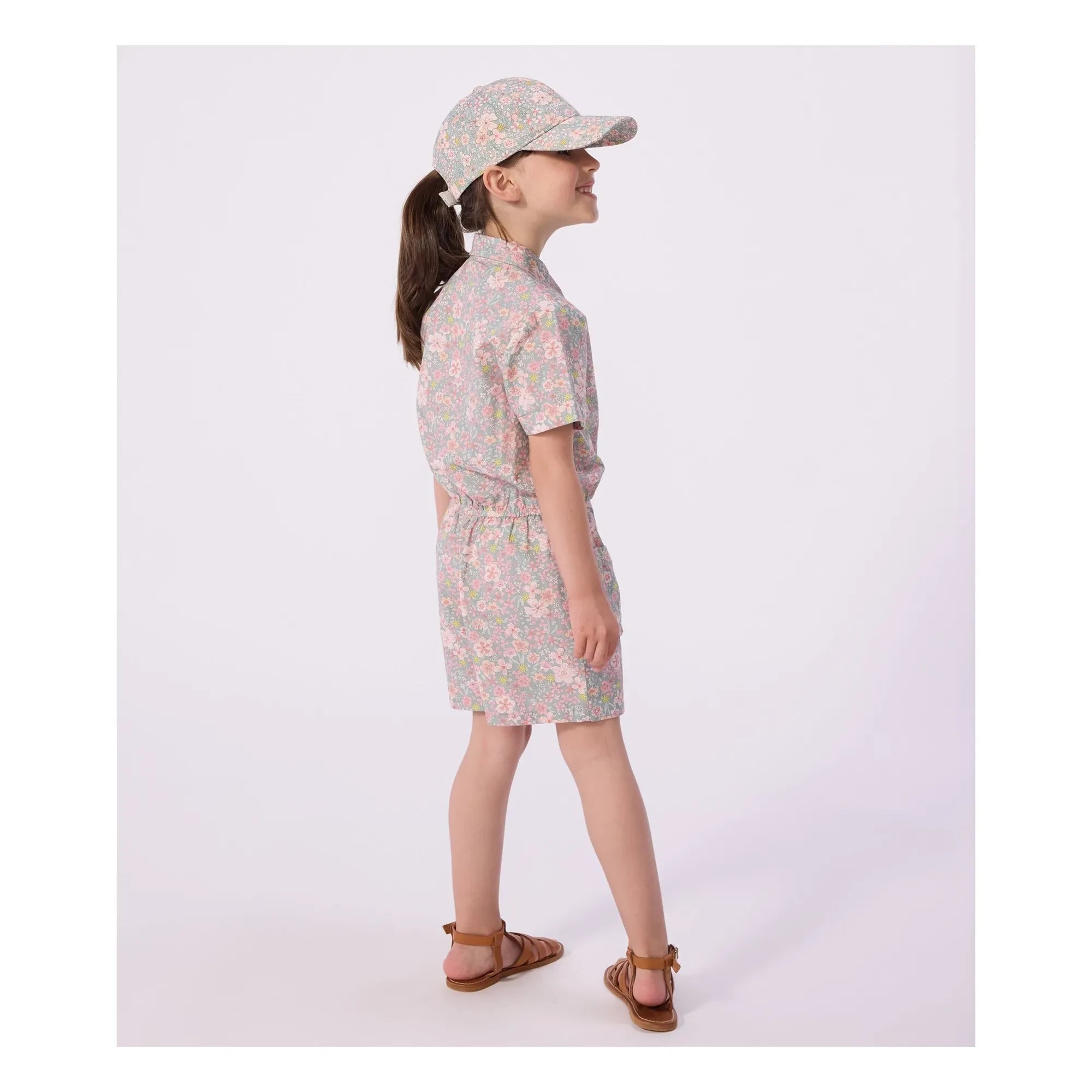 Petit Bateau - Organic Cotton Poplin Floral Jumpsuit | Grey Blue