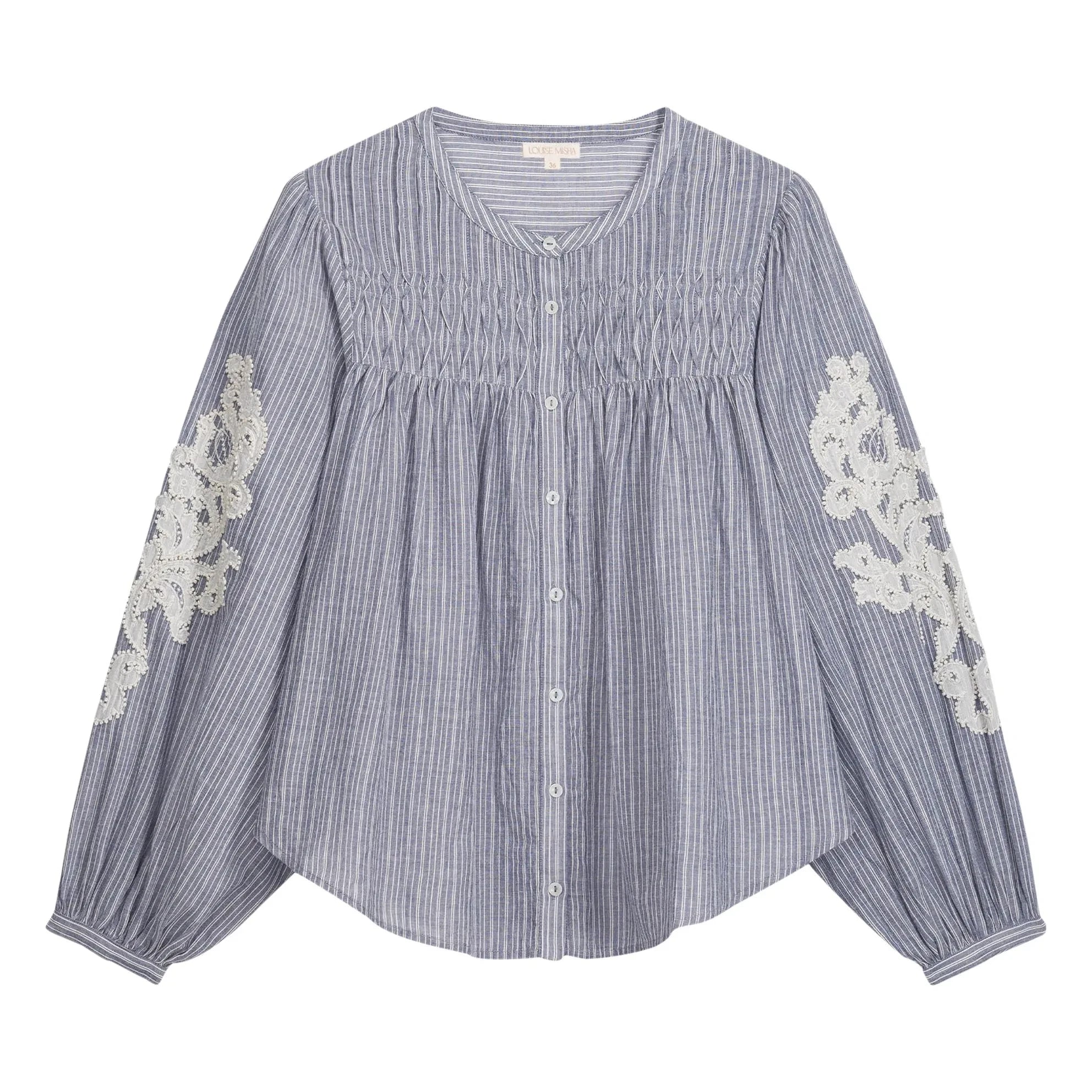Louise Misha - Jally Striped Organic Cotton Blouse | Blue
