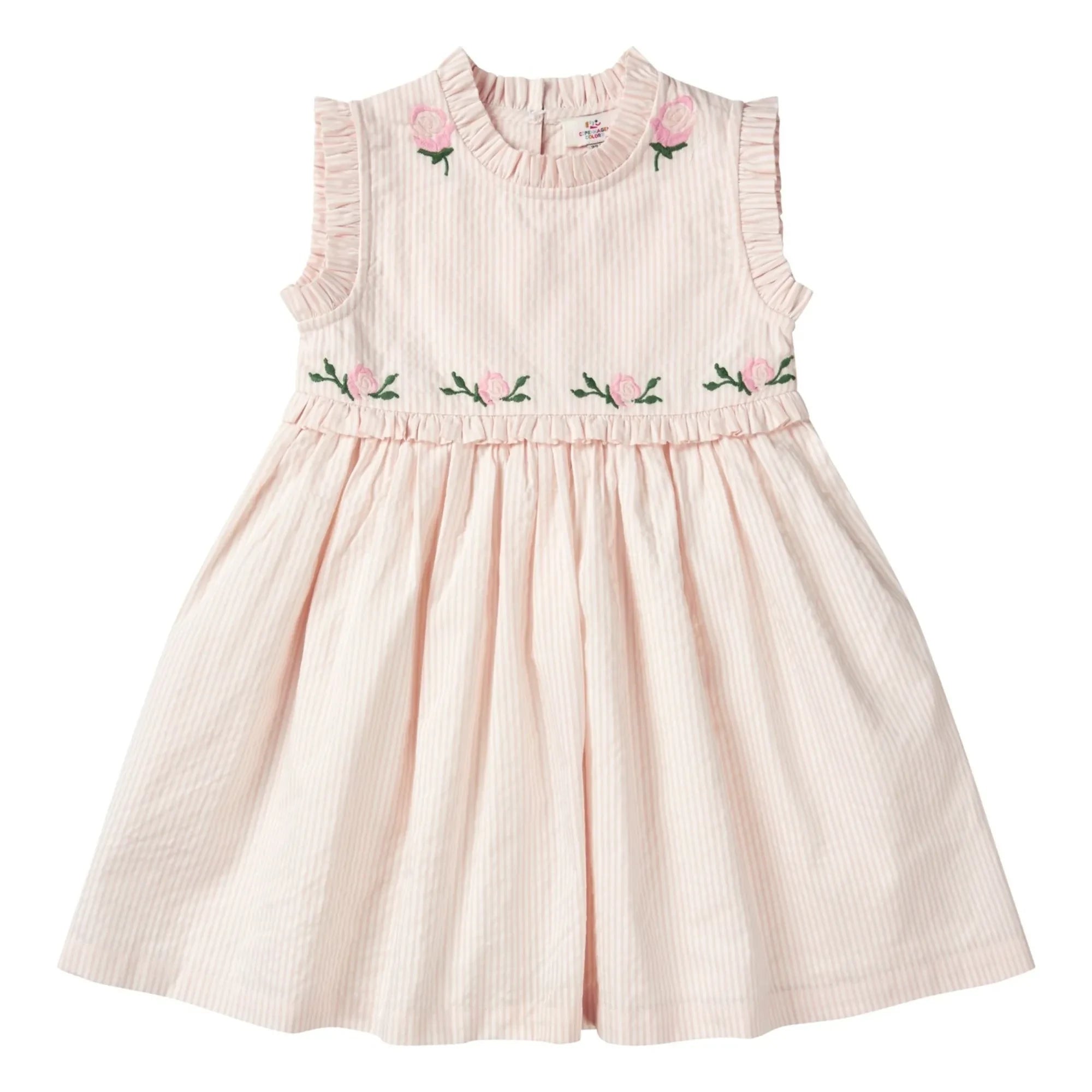 Copenhagen Colors - Striped Embroidery Dress Seersucker Organic Cotton | Powder Pink