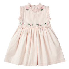 Copenhagen Colors - Striped Embroidery Dress Seersucker Organic Cotton | Powder Pink