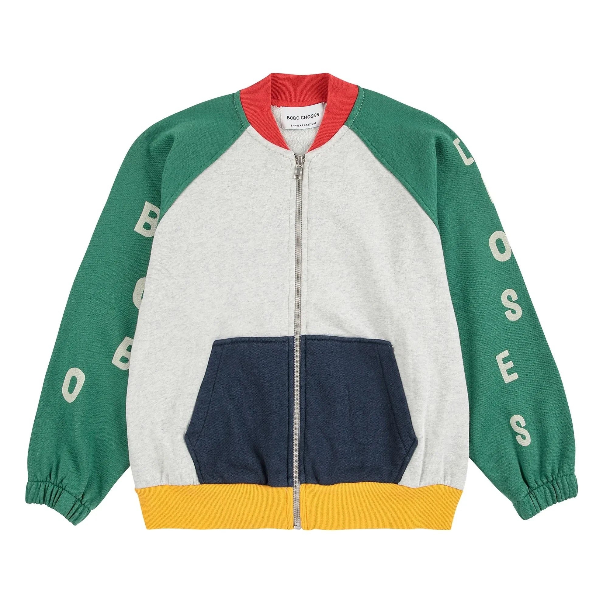 Bobo Choses - Renk bloklu organik pamuklu sweatshirt | Gri melanj