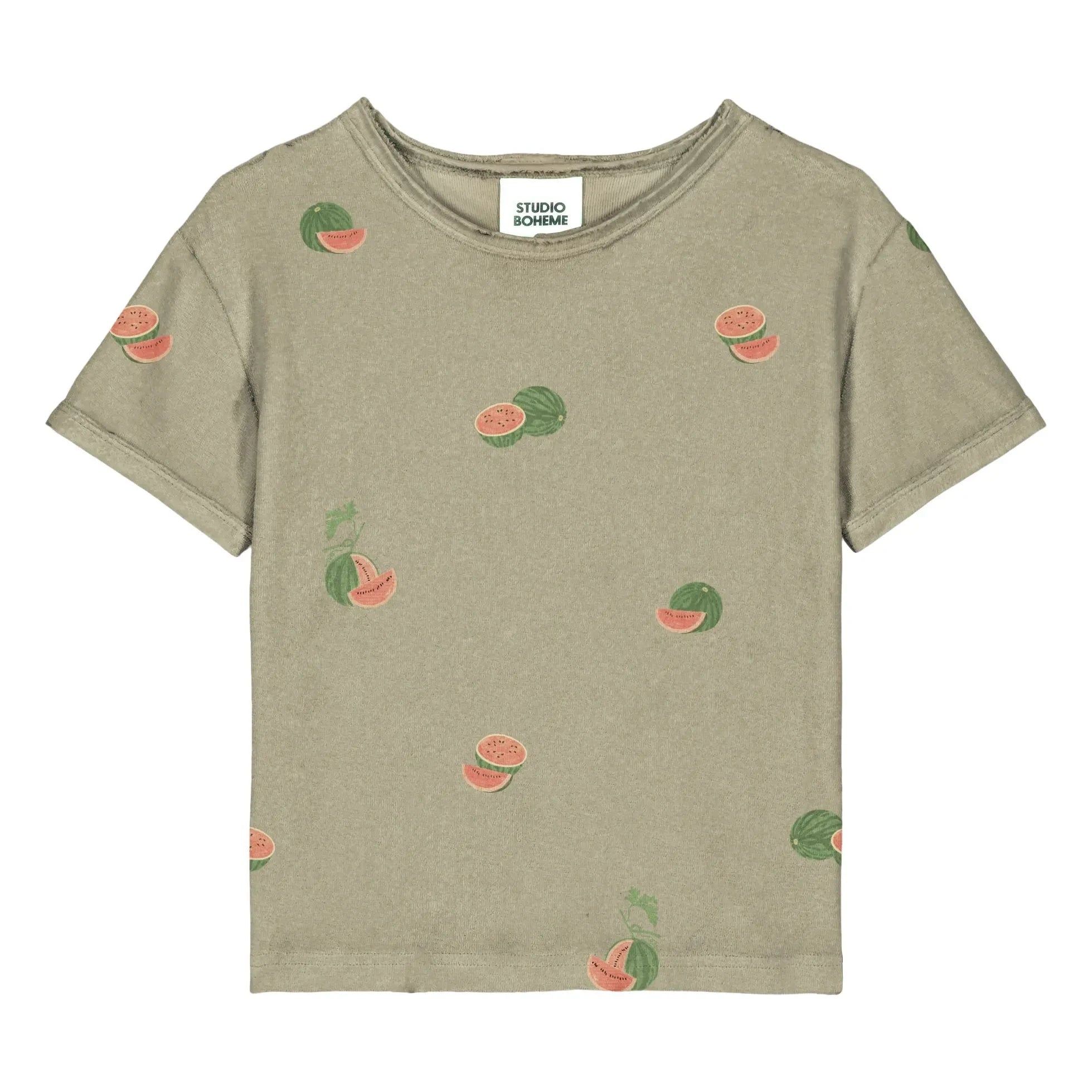 Studio Bohème - Essential Watermelon Organik Pamuk Sünger Tişört | Haki