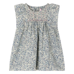 Bonpoint - Cadelili Fleurie Organic Cotton Smocked Dress | Prussian Blue
