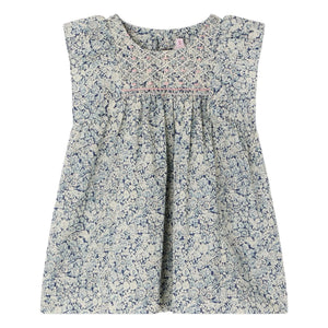 Bonpoint - Cadelili Fleurie Organic Cotton Smocked Dress | Prussian Blue