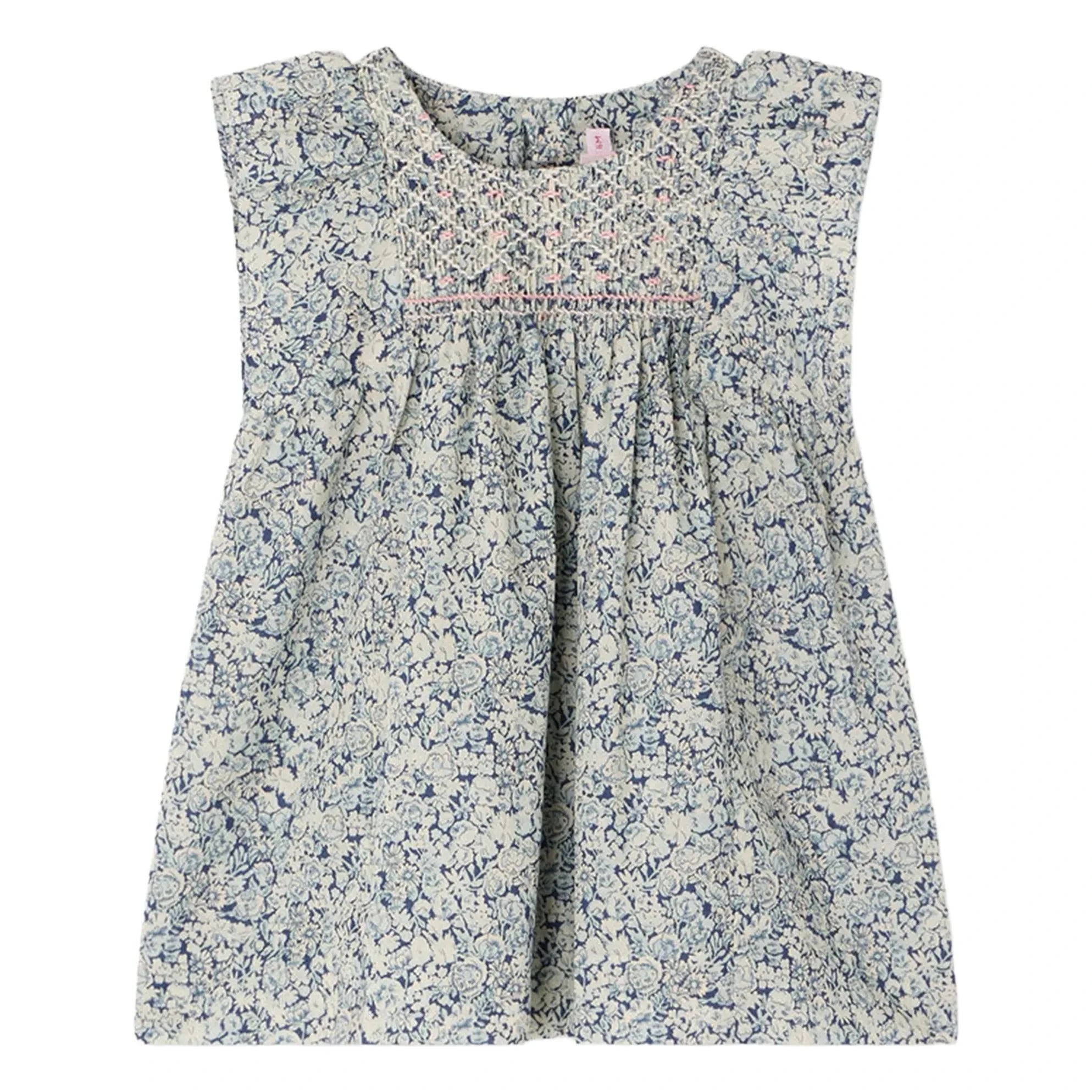 Bonpoint - Cadelili Fleurie Organic Cotton Smocked Dress | Prussian Blue