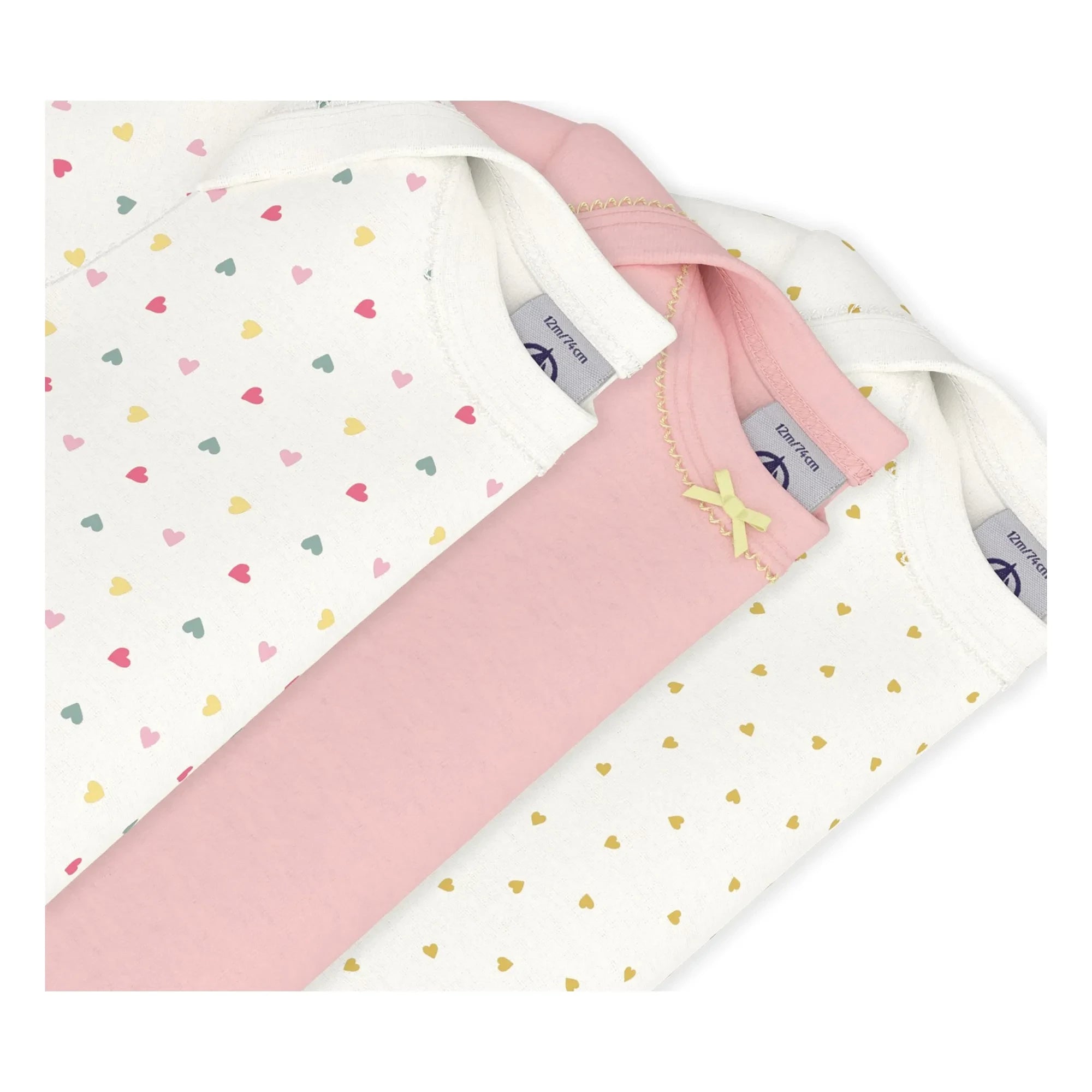Petit Bateau - 3'lü Mini Kalp Organik Pamuk Body Seti | Beyaz