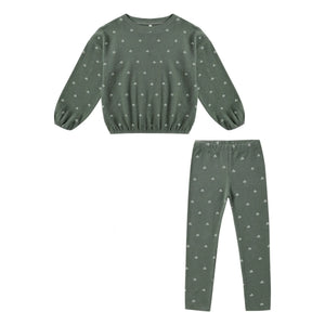 Rylee + Cru - Ditsy Frottee-Sweatshirt und Leggings-Set | Verdigris