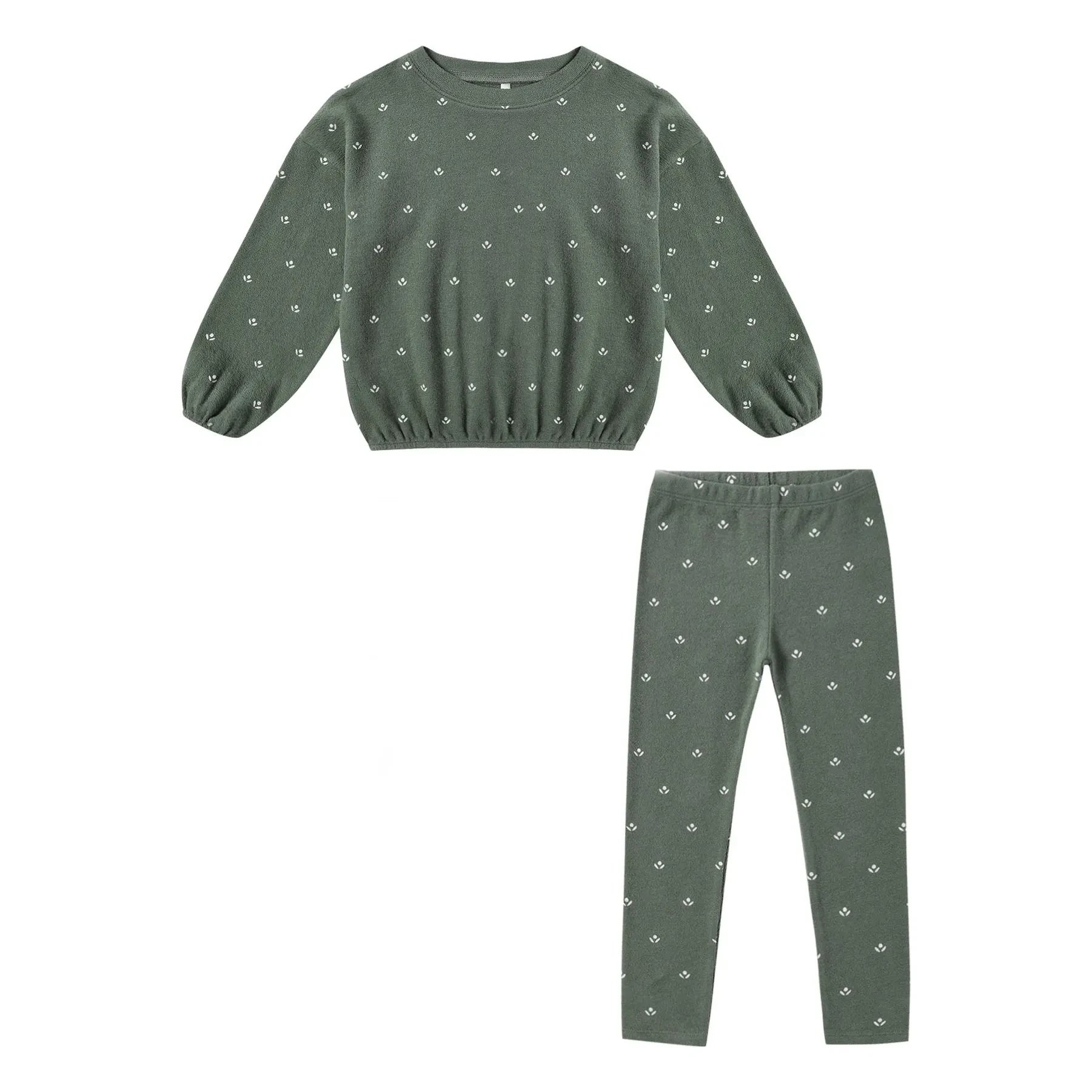 Rylee + Cru - Ditsy Frottee-Sweatshirt und Leggings-Set | Verdigris