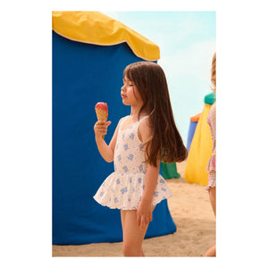 Louise Misha - Kalinda Floral Pattern Waffle Skirted Swimsuit | Recycled Fiber | Cream
