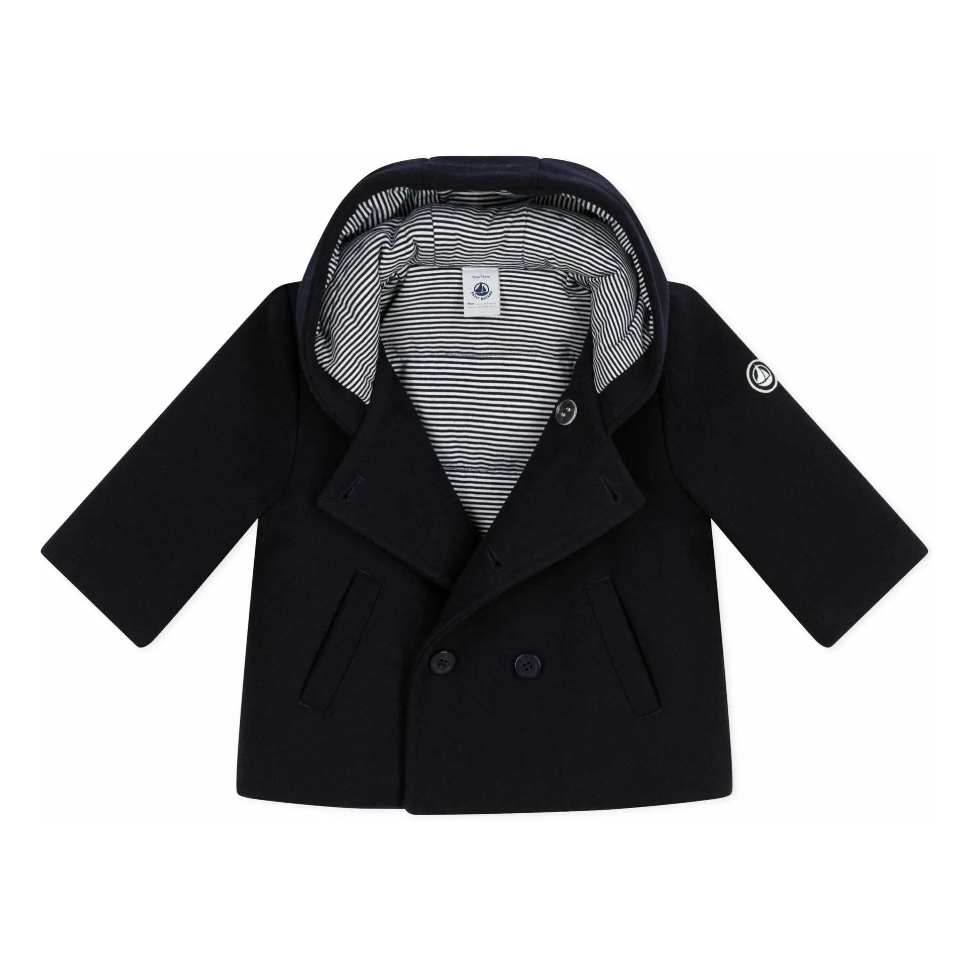 Petit Bateau - Navy Mavi Düğmeli Bebek Yün Kaban