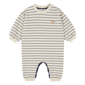 Emile et Ida - Striped organic cotton fleece romper | Ecru