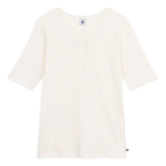 Petit Bateau – Pointelle T-Shirt mit Tuniskragen | Ecru