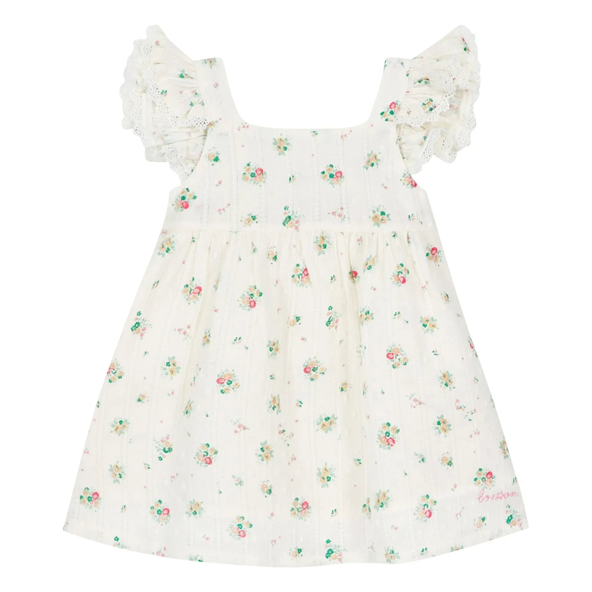 Bonton - Pointelle Nadine Buketler elbise | Beyaz