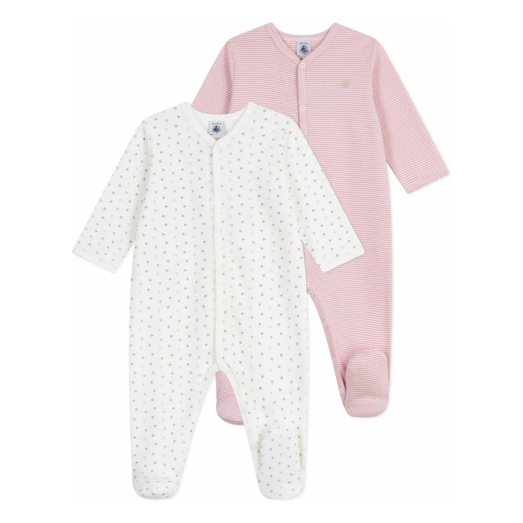 Petit Bateau - 2'li Kalp Desenli Organik Pamuk Pijama Takımı | Beyaz