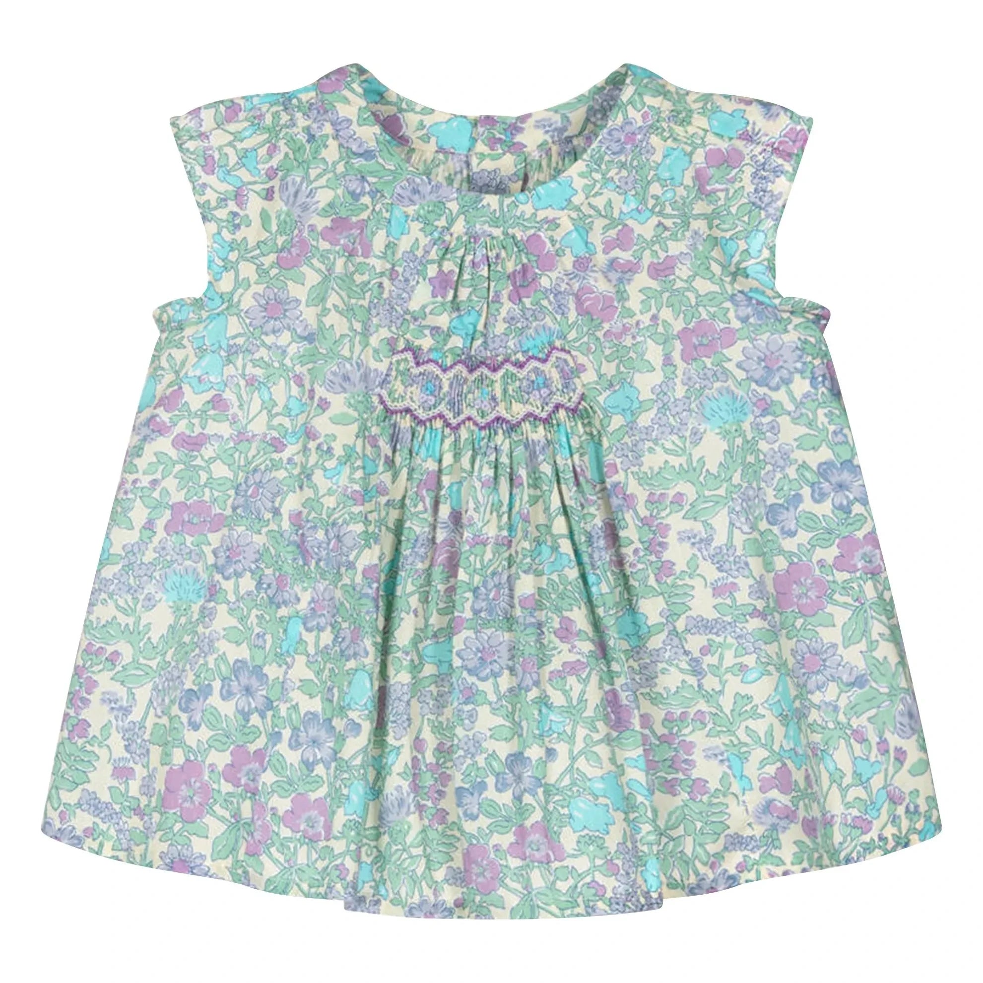 Bonpoint - Pais Liberty Coton Bio Büzgülü Elbise | Yeşil su