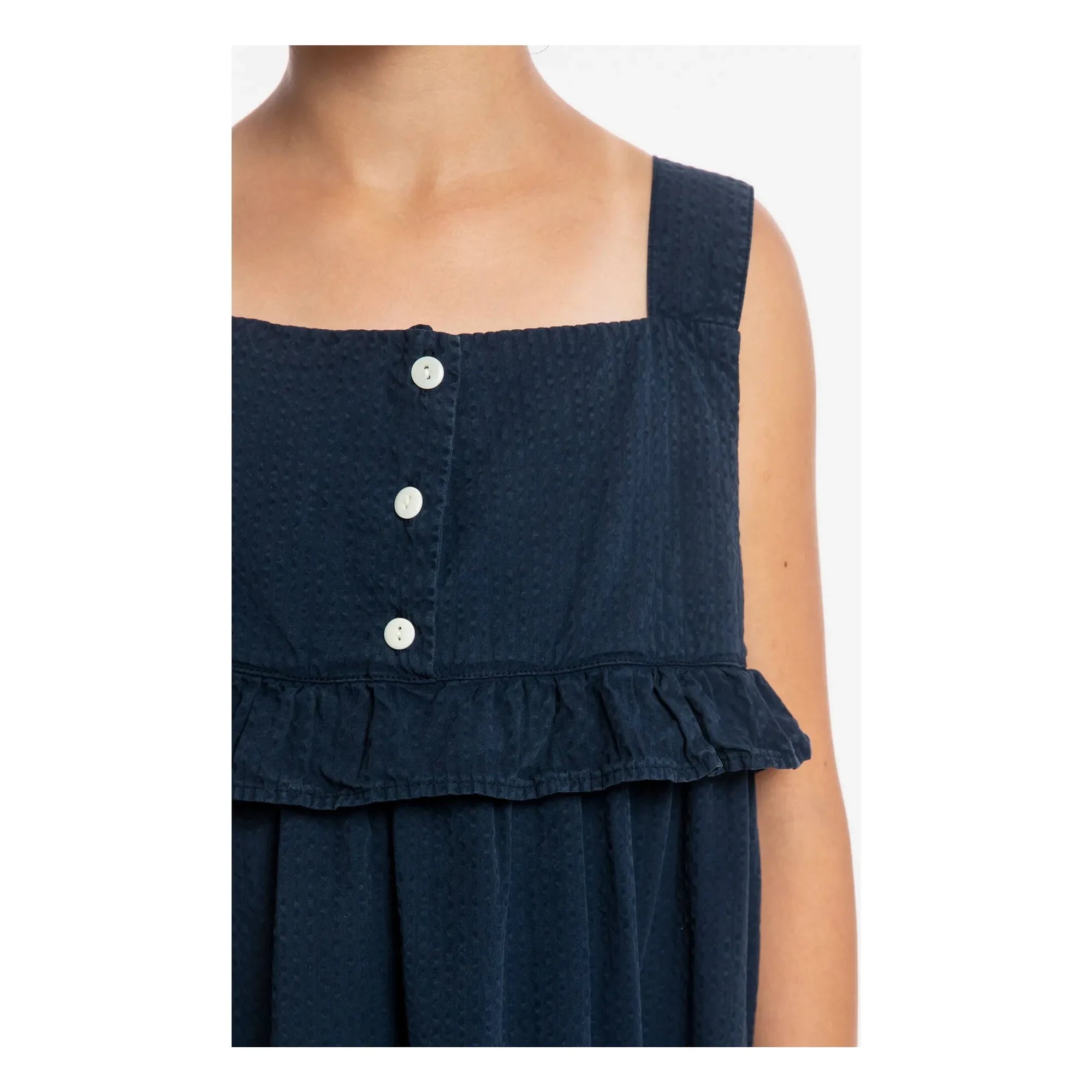 Matona - Halb-langes Rüschenkleid Bio-Baumwolle | Marineblau