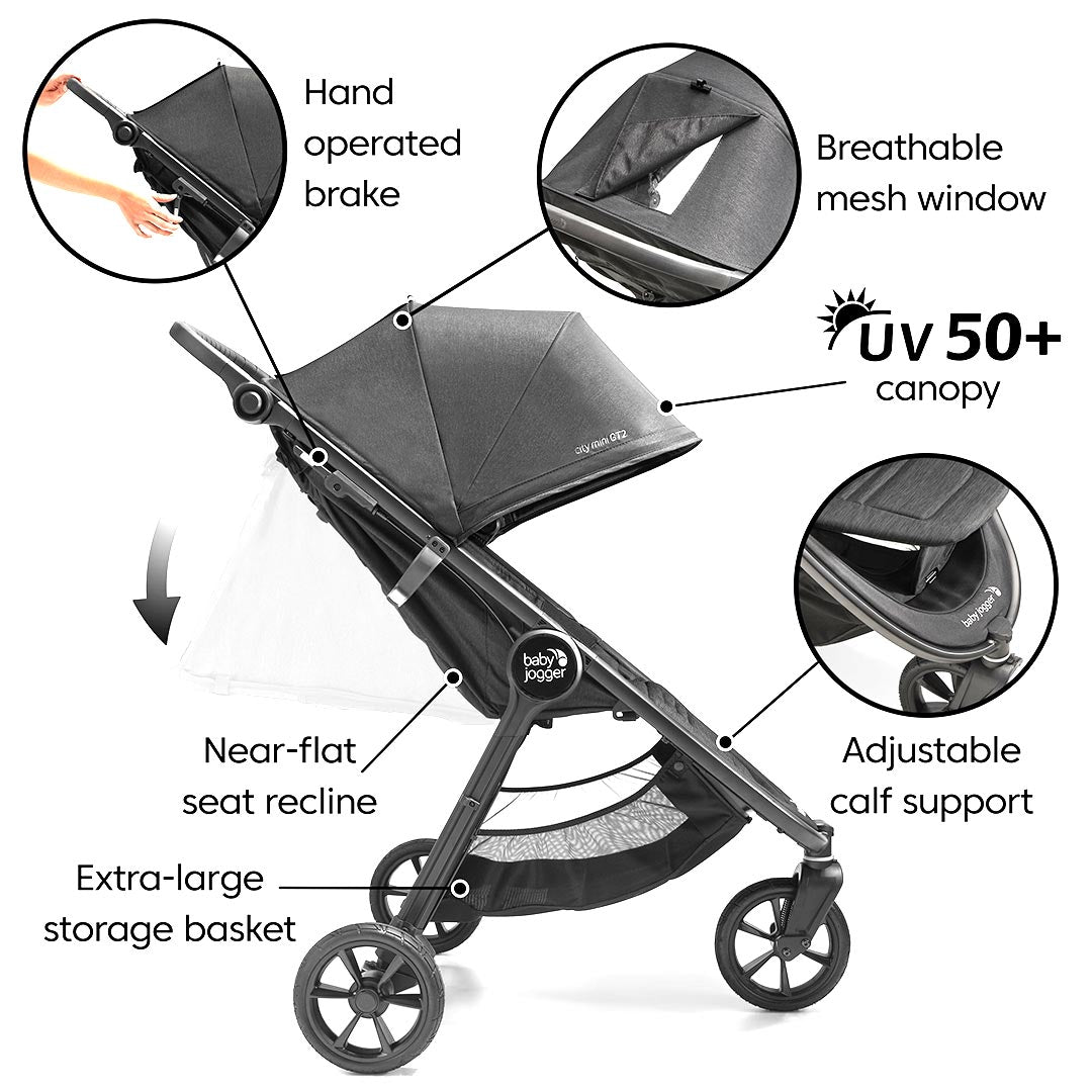 Baby Jogger City Mini GT2 Stroller - Opulent Black-Strollers-Opulent Black- | Natural Baby Shower
