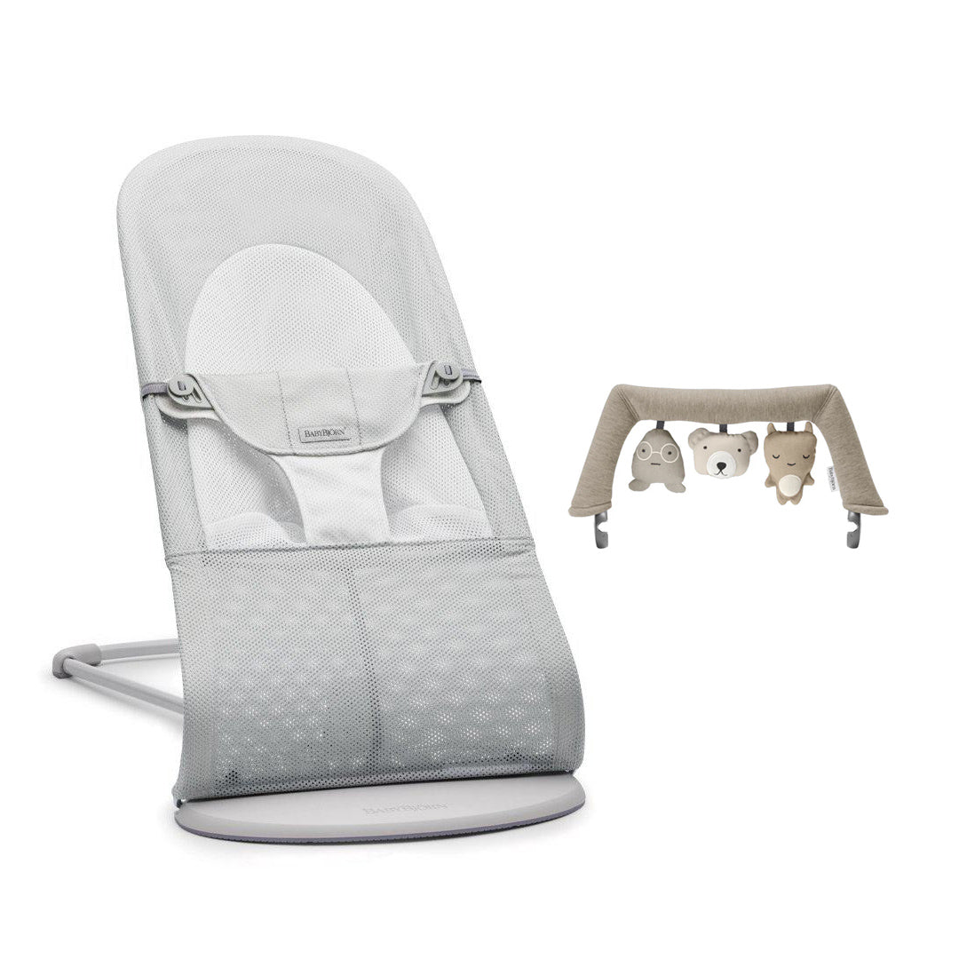 BabyBjorn Balance Soft Mesh Baby Bouncer - Grey Frame - Silver/White-Baby Bouncers-Soft Friends Sand- | Natural Baby Shower