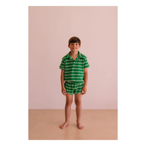 We Are Kids - Juju Gestreifte Bio-Baumwoll-Frottee-Shorts | Grün